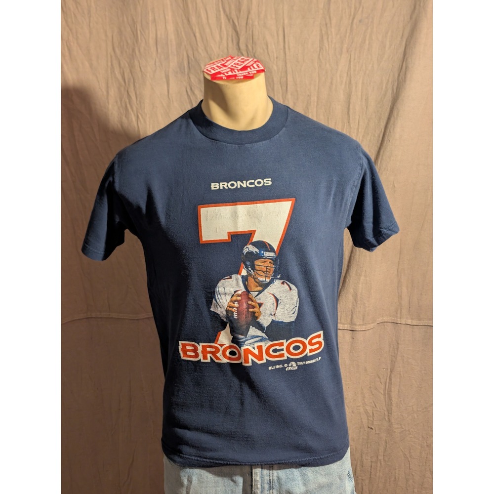 Logo 7 Denver Broncos T Shirt Mens Medium Blue Excellent John Elway 90s NFL Tee